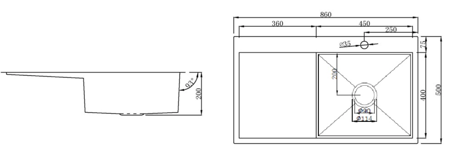 Kitchen Sink Single Bowl with Left Drainer Tray (860mm x 500mm)