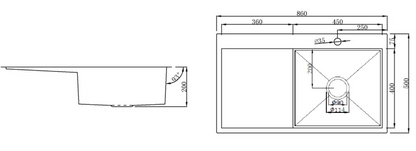 Kitchen Sink Single Bowl with Left Drainer Tray (860mm x 500mm)