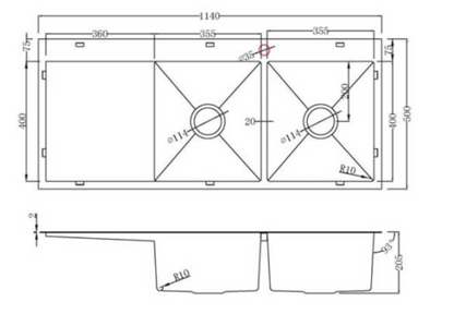 Kitchen Sink Double Bowls with Left Drainer Tray (1140mm x 500mm)