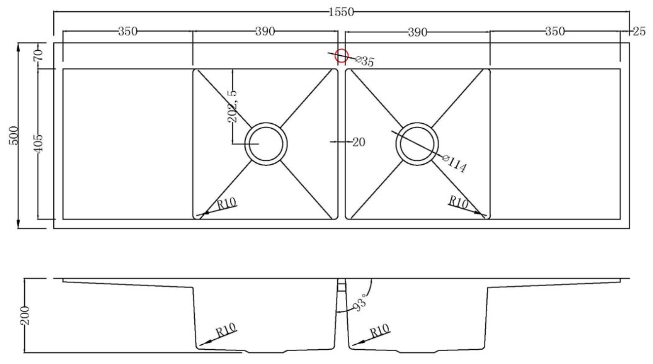 Kitchen Sink Double Bowls and Drainers (1550mm x 500mm)