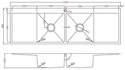 Kitchen Sink Double Bowls and Drainers (1550mm x 500mm)